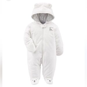 Simple Ivory Bear Hooded bunting suit